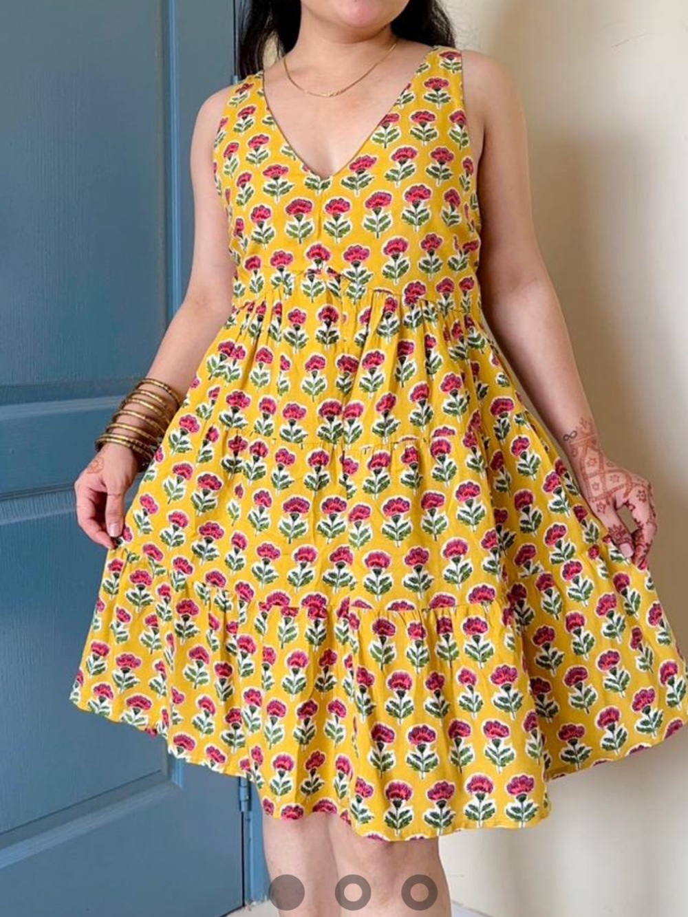 Sincerely Jules Mustard Floral V-Neck Tunic or Mini Dress